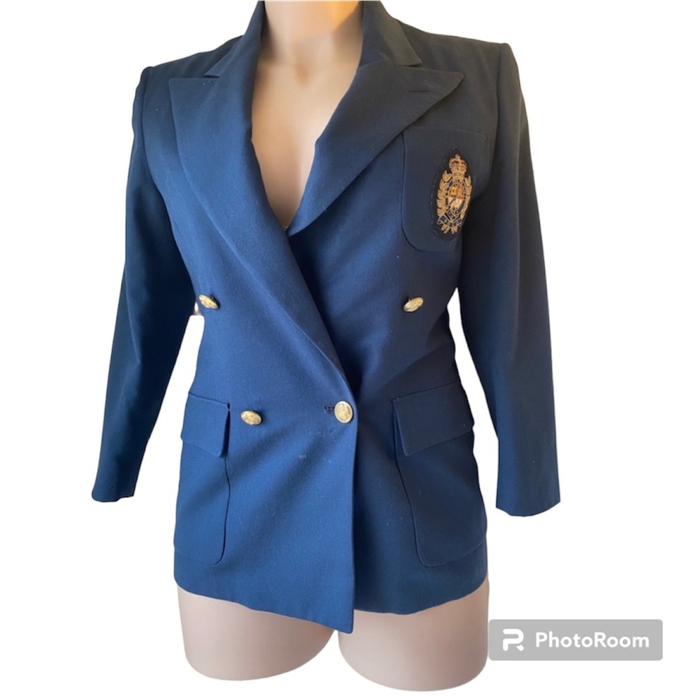 Polo navy blue blazer jacket embroidered